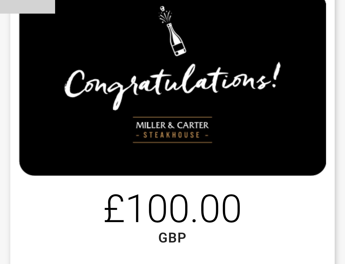 £100 Miller & Carter Steakhouse Voucher